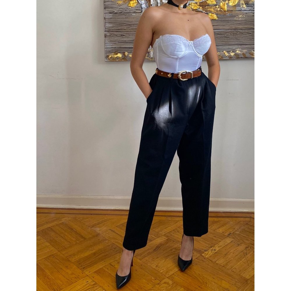 SOLD (VINTAGE) 80's Black Sag Harbor High Rise Tapered Wool Trousers (12)